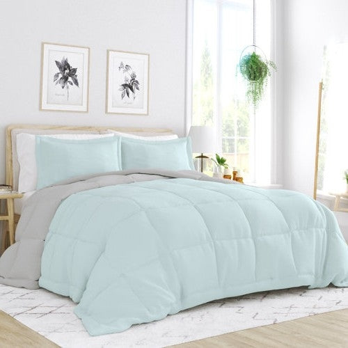 Full/Queen size 3-Piece Microfiber Reversible Comforter Set Aqua Blue and Grey — Chic Home-Decor