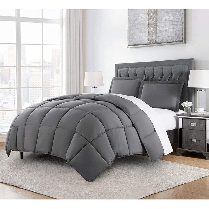 Twin Size Reversible Microfiber Down Alternative Comforter Set in Grey — Chic Home-Decor
