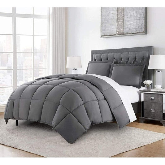Twin Size Reversible Microfiber Down Alternative Comforter Set in Grey — Chic Home-Decor