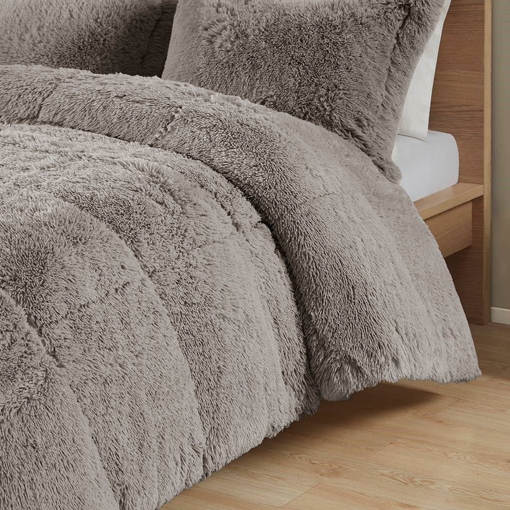 Twin/Twin XL Grey Soft Sherpa Faux Fur 2-Piece Comforter Set with Pillow Shams — Chic Home-Decor