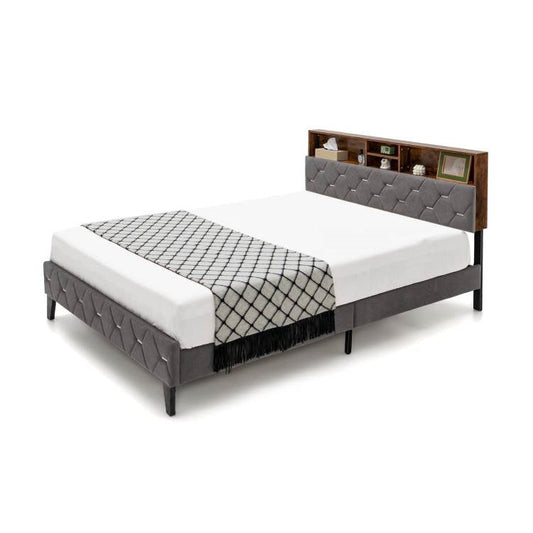 Full Size Velvet Upholstered Open/Close Storage Headboard Platform Bed — Chic Home-Decor