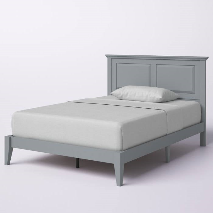 Full Traditional Solid Oak Wooden Platform Bed Frame with Headboard in Grey — Chic Home-Decor