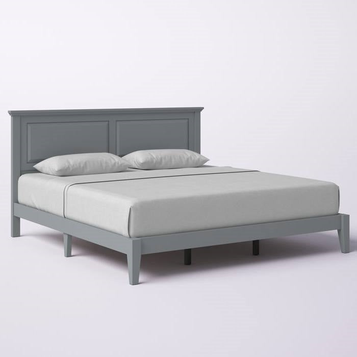 King Traditional Solid Oak Wooden Platform Bed Frame with Headboard in Grey — Chic Home-Decor