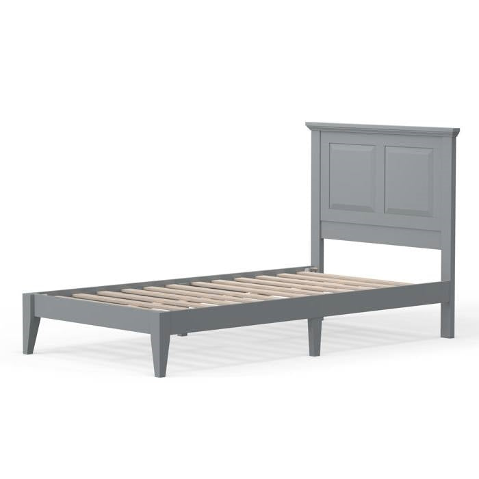 Twin Traditional Solid Oak Wooden Platform Bed Frame with Headboard in Grey — Chic Home-Decor