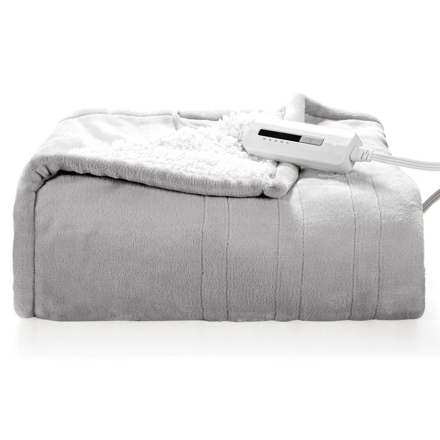Heated Electric Sherpa Throw Blanket in Grey/White — Chic Home-Decor