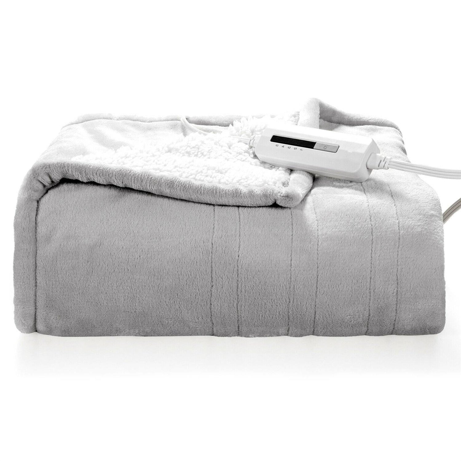 Heated Electric Sherpa Throw Blanket in Grey/White — Chic Home-Decor