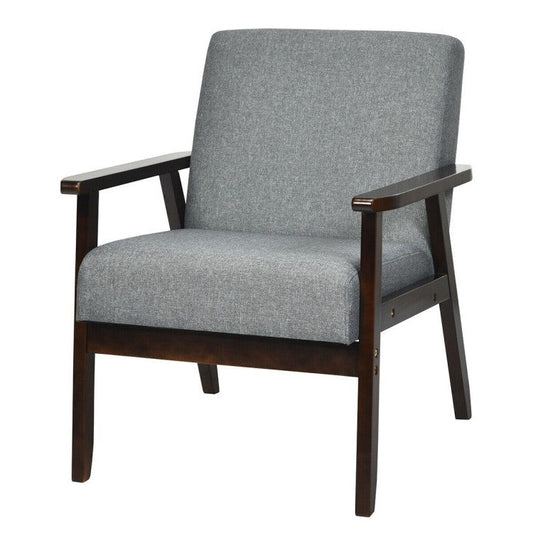 Retro Modern Classic Grey Linen Wide Accent Chair with Espresso Wood Frame — Chic Home-Decor