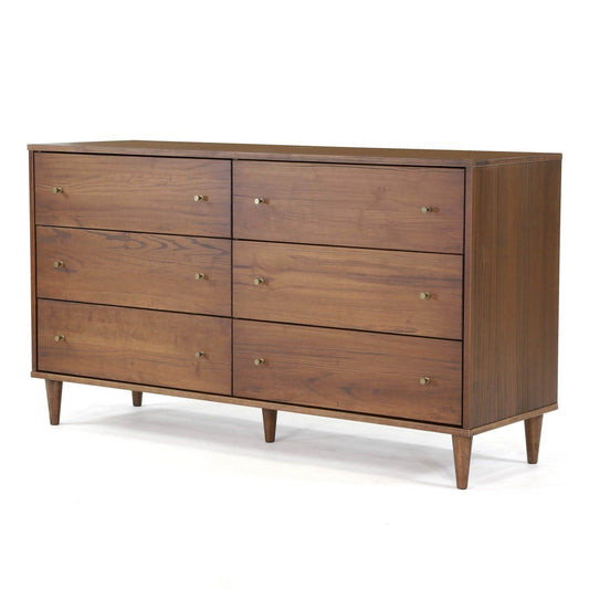 Farmhouse Rustic Walnut Mid Century 6 Drawer Dresser — Chic Home-Decor