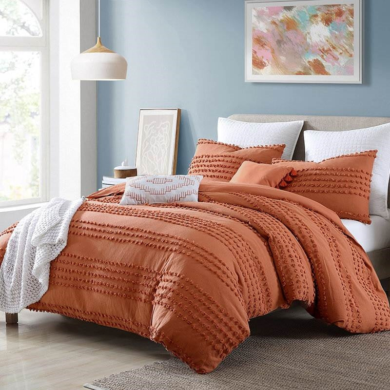 King size 5-Piece 100-Percent Cotton Clip Dot Comforter Set in Brick Orange — Chic Home-Decor