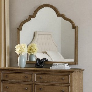 Lyla Dresser Mirror, Beveled Glass, Rustic Oak Brown Solid Wood, 41x50