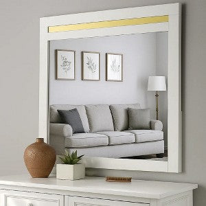 Yoki 41 Inch Dresser Mirror, Modern Glam Black with Gold Acrylic Accents