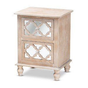 Tory Nightstand, 2 Drawers, White Solid Wood, Bronze Round Knobs