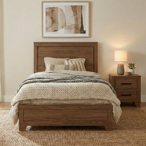 Transitional Pine Wood Twin Bed, Panel Design Vertical Slats, Brown