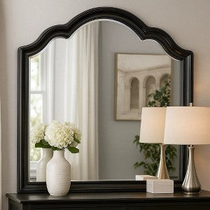 Eleena Dresser Mirror, Beveled Glass, Black Solid Wood Frame, 41x42