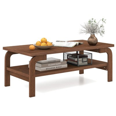 Fexy Coffee Table, 47 Inch Rectangular Top with Angled Legs, Walnut Brown
