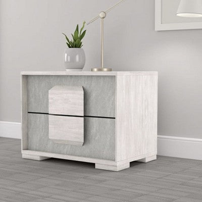 Nomi Nightstand, 2 Drawers and Melamine Top, Stone Gray Front, 24 Inch