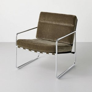 Karla Accent Chair Lounger, Chrome, Saddle Brown Tufted Faux Leather