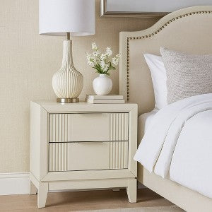 Toi Nightstand, 2 Drawers, Antique White Finished Solid Wood, 27 Inch
