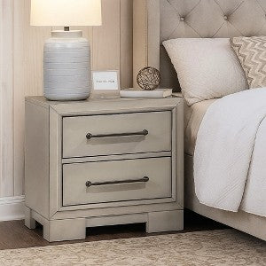 Jaxen Nightstand End Table, Antique White Rubberwood, 2 Drawers, 23 Inch