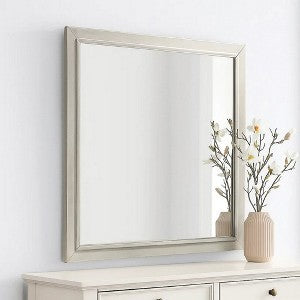 Dresser Mirror, Subtle Antique White Rubberwood, Square 40 Inch