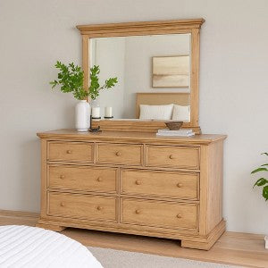 Fea Dresser Mirror, Natural Oak Brown Solid Wood, Scallop Edges, 40x47