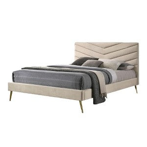 Vevy Twin Size Bed, Chevron Tufted Beige Flannelette Upholstery