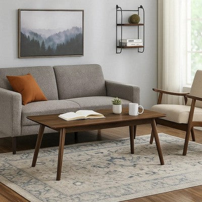 Fexy Coffee Table, 47 Inch Rectangular Top with Angled Legs, Walnut Brown