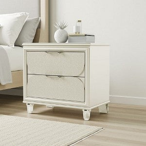 Zema Nightstand, 2 Drawers w Acrylic Handles, Silver Rubberwood, 30 Inch