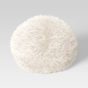 Round Accent Pillow, Ivory Faux Shearling, Polyester Fill, 15 Inch