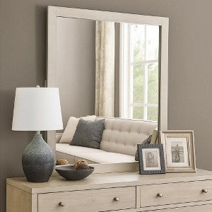 Hyao Dresser Mirror, White Wash Veneer, 38 Inch Square Frame
