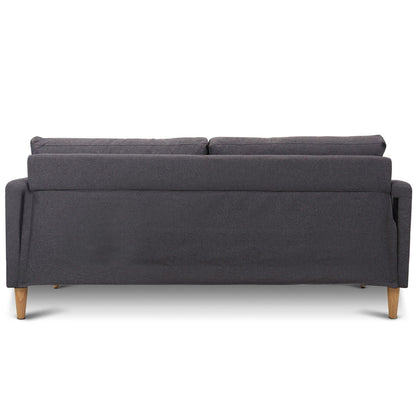 Modern Mid-Century Style Grey Fabric Sofa with Wood Legs