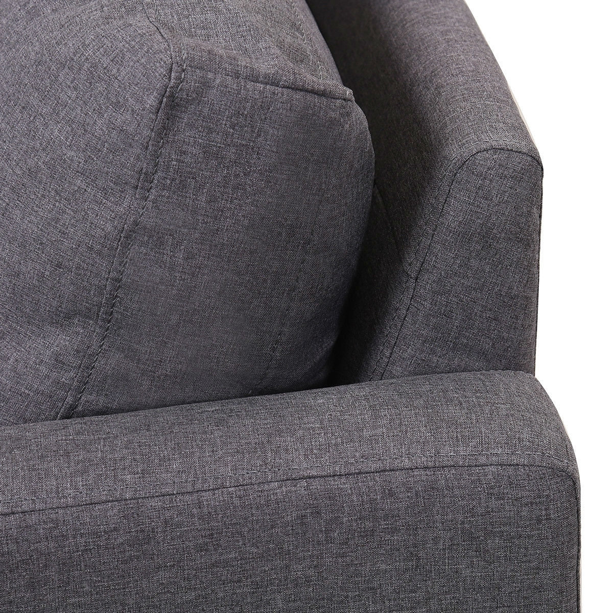 Modern Mid-Century Style Grey Fabric Sofa with Wood Legs