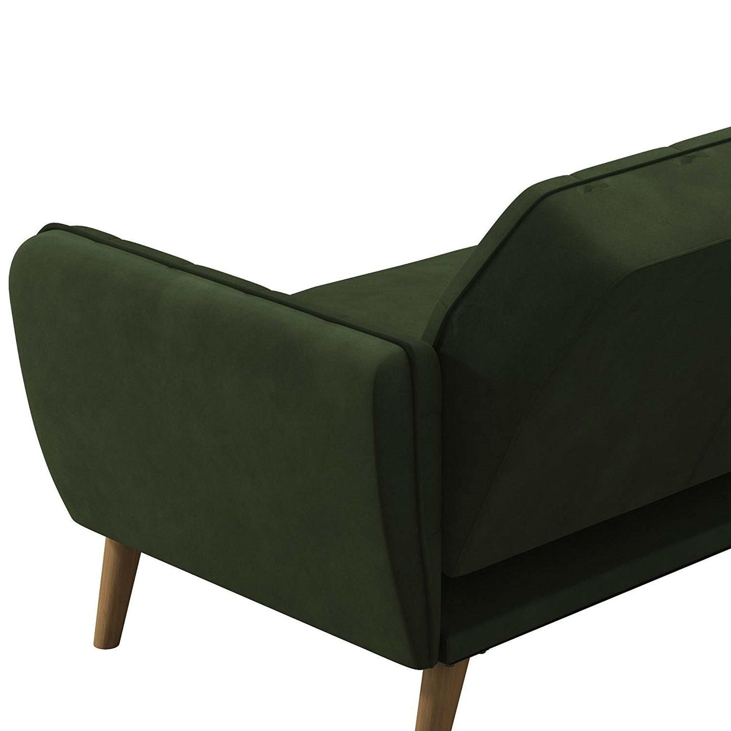 Memory Foam Futon Sofa Bed with Green Velvet Upholstery and Wood Legs