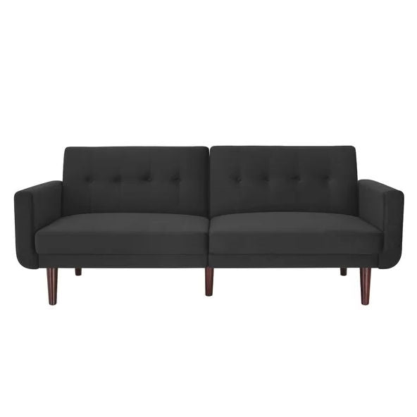 Grey Velvet Upholstered Sleeper Sofa Bed Mid-Century Modern Style