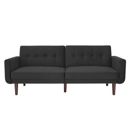 Grey Velvet Upholstered Sleeper Sofa Bed Mid-Century Modern Style