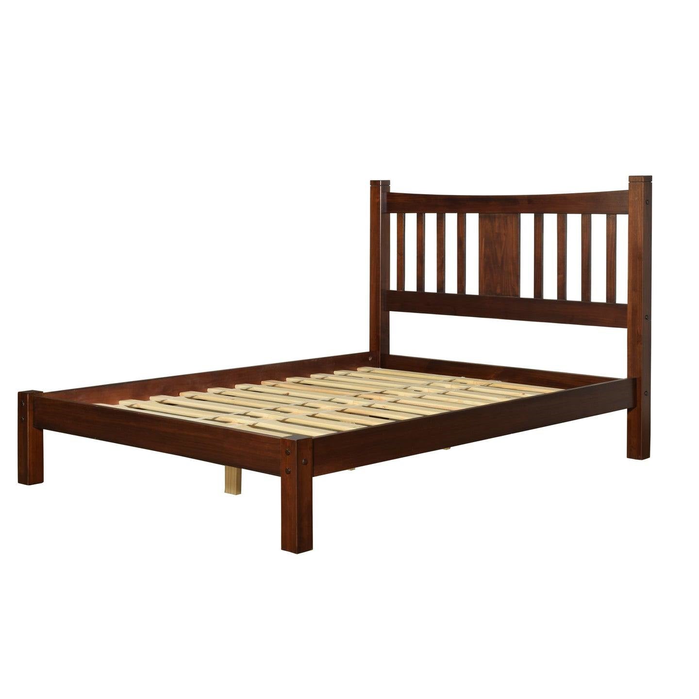 Queen Farmhouse Style Solid Wood Platform Bed Frame with Headboard in Cherry — Chic Home-Decor