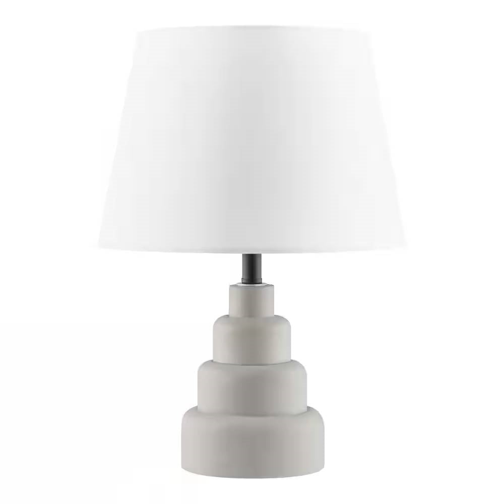 Small Grey Desk Light Table Lamp with White Fabric Shade for Bedside Nightstand — Chic Home-Decor