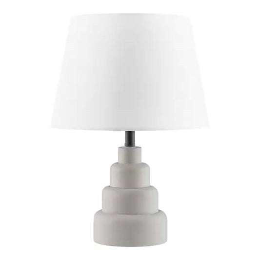 Small Grey Desk Light Table Lamp with White Fabric Shade for Bedside Nightstand — Chic Home-Decor