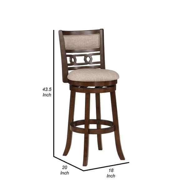 Gary 29 Inch Swivel Barstool, Cushioned Seat and Open Back, Cherry Brown