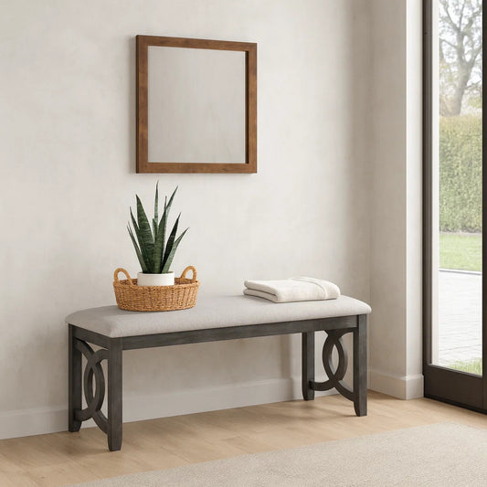 Gary 46 Inch Wood Bench, Fabric Seat, Ebony Brown
