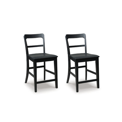 Gela Counter Stool Chair Set of 2, Stylized Ladder Back, Plank Seat – Black