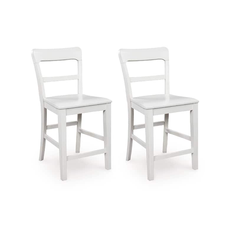 Gela Counter Stool Chair Set of 2, Stylized Ladder Back, Plank Seat, Black