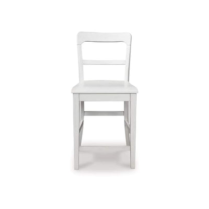Gela Counter Stool Chair Set of 2, Stylized Ladder Back, Plank Seat, White