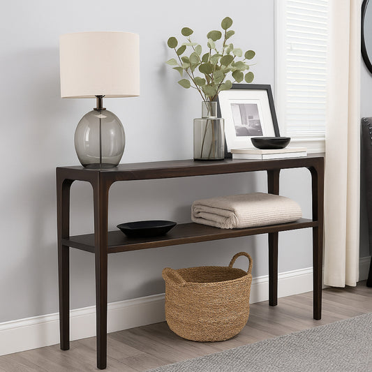 Geni Sofa Console Table, 48 Inch Top w Shelf, Parsons Style Java Gray