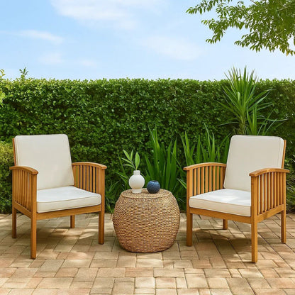 Gerry Outdoor Club Chairs Set of 2, Cream Fabric,  Slatted Light Brown