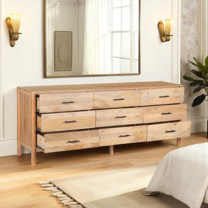 Geti Dresser 9 Drawers, 84 Inch Wide, Handcrafted Natural Oak White Mango Wood
