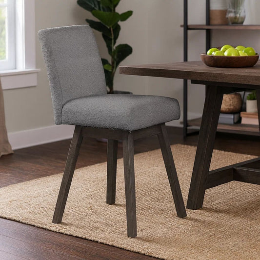 Ghy 25 Inch Swivel Counter Chair Set of 2, White Textured Upholstery, Brown