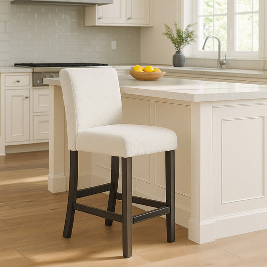 Ghy Counter Height Chair Set of 2, Gray Fabric, Solid Acacia Wood