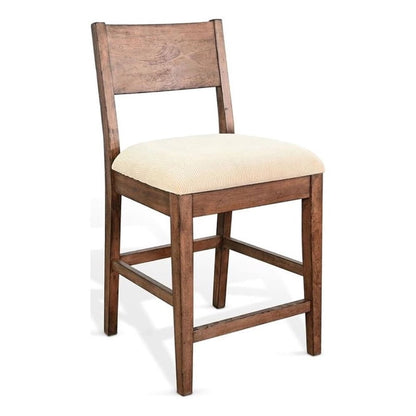 Giby Counter Height Chair Set of 2, Beige Padded Seat, Solid Wood Brown