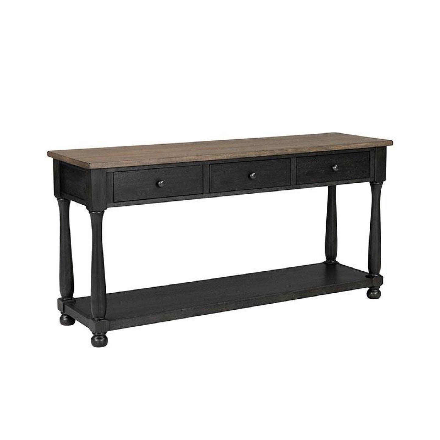Ginie Sofa Table, 3 Drawers, Black Brown Solid Rubberwood, 60 Inch